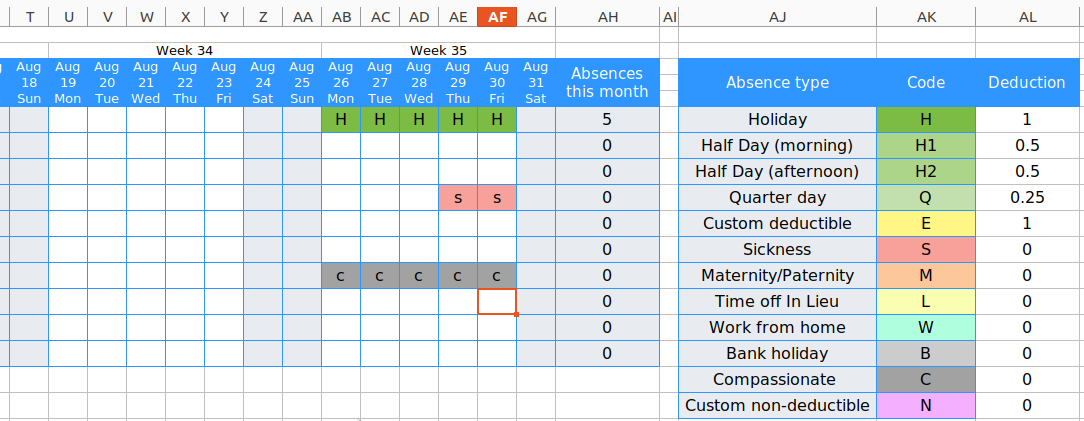 Excel Leave Tracker Absences