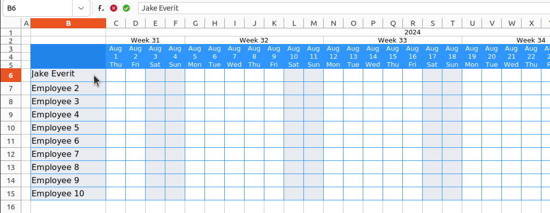 Excel Leave Tracker Employee Details