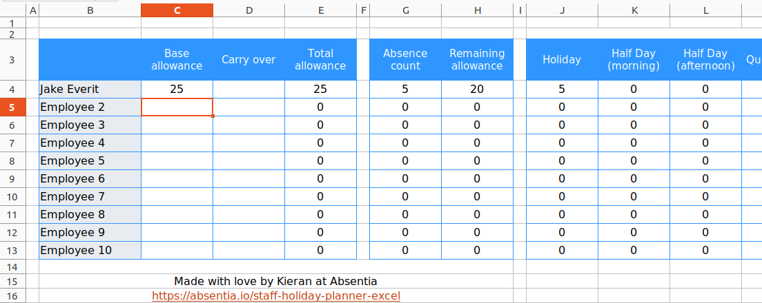 Excel Leave Tracker Totals