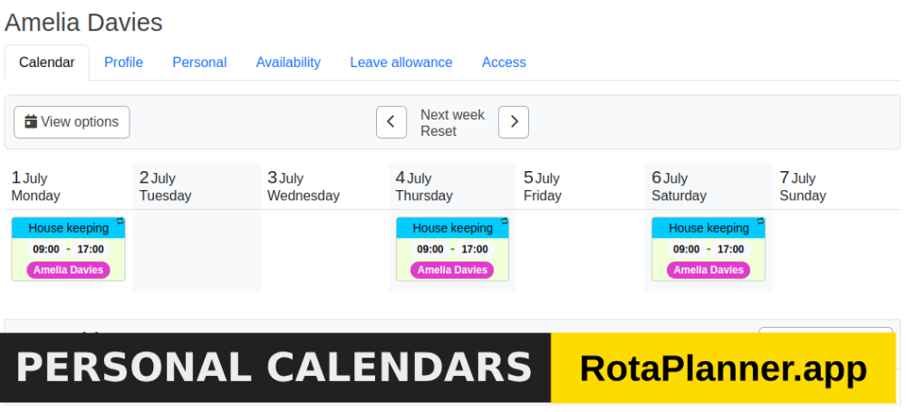 RotaPlanner.app personal calendars screenshot